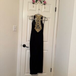 Vintage Scott McClintock Blackvelvet Dress Gold lace accents elegant formal prom